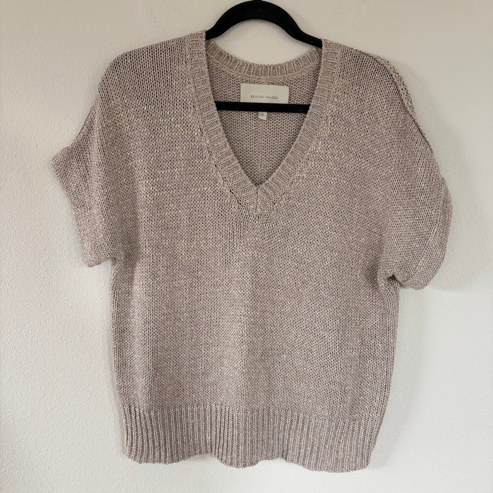 Brochu Walker The Gaia Short Sleeve Sweater Moonstone Taupe (S) - Picture 2 of 10